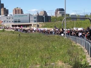 1-95 in New Haven, Connecticut, May 31. Filled with protestors. 